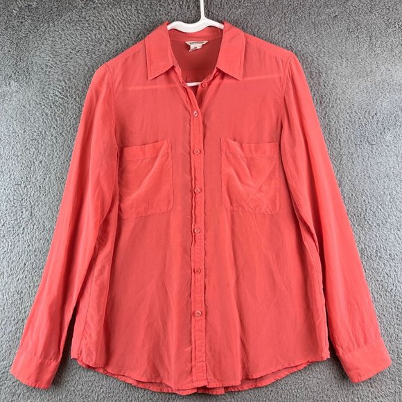 Club Monaco Womens Blouse Pink 100% Silk Button Up Long Sleeves Small - Picture 1 of 9